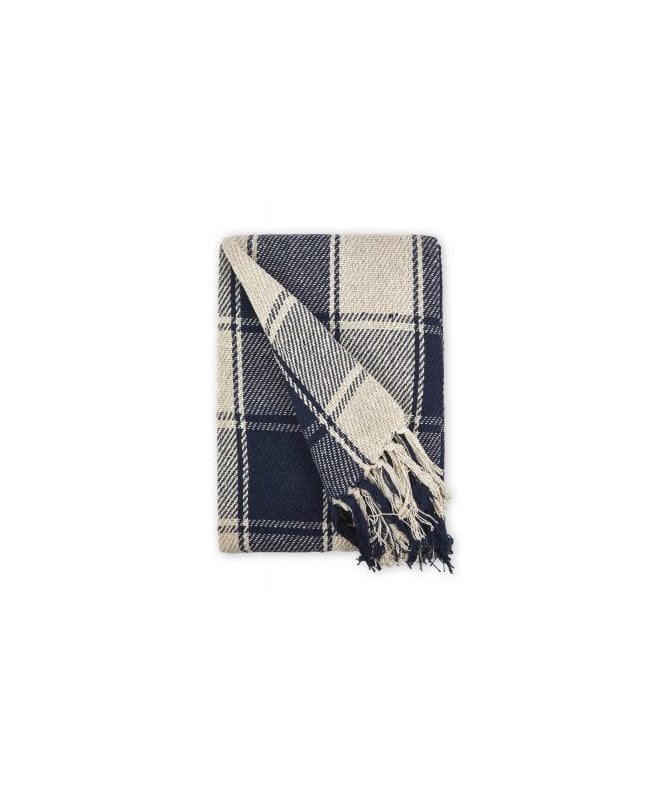 New Edge Blinds Comfy Check Collection Recycled Cotton Throw in Navy