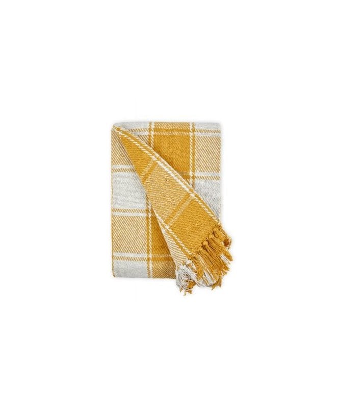 New Edge Blinds Comfy Check Collection Recycled Cotton Throw in Ochre