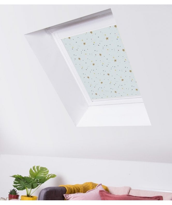 New Edge Blinds Crafty Stars Blue Blackout Skylight Blind for VELUX® Roof Windows (G Codes)