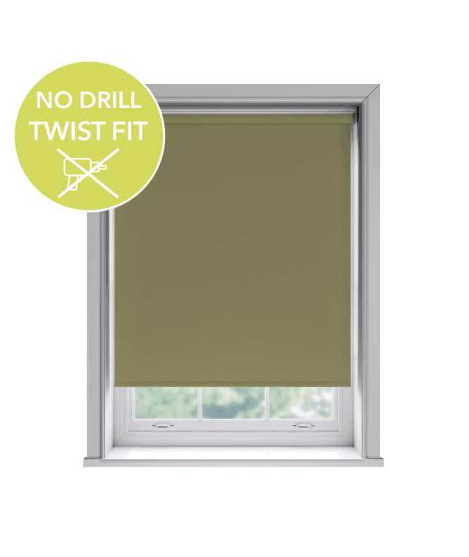 New Edge Blinds Custom Made To Measure Twist Fit No Drill Thermal Blackout Roller Blinds Olive Green