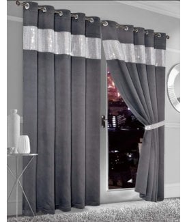 Diamante Blackout Eyelet Curtains in Charcoal