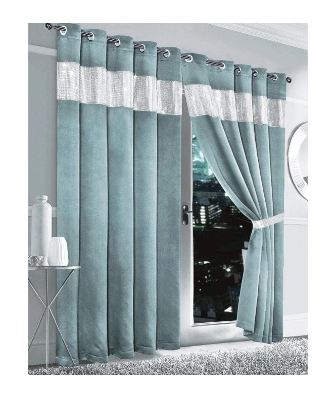 New Edge Blinds Diamante Blackout Eyelet Curtains in Duckegg