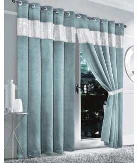 Diamante Blackout Eyelet Curtains in Duckegg