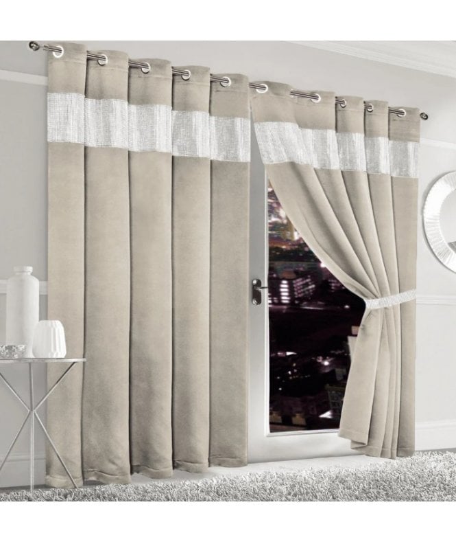 New Edge Blinds Diamante Blackout Eyelet Curtains in Natural