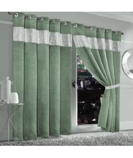 Diamante Blackout Eyelet Curtains in Sage Green