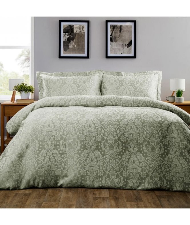 New Edge Blinds Dorchester Jacquard Duvet Set in Sage Green