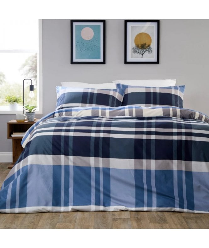 New Edge Blinds Dylan Check Duvet Set in Blue