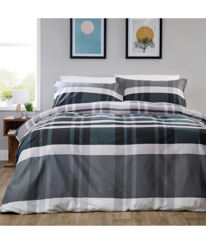 New Edge Blinds Dylan Check Duvet Set in Grey