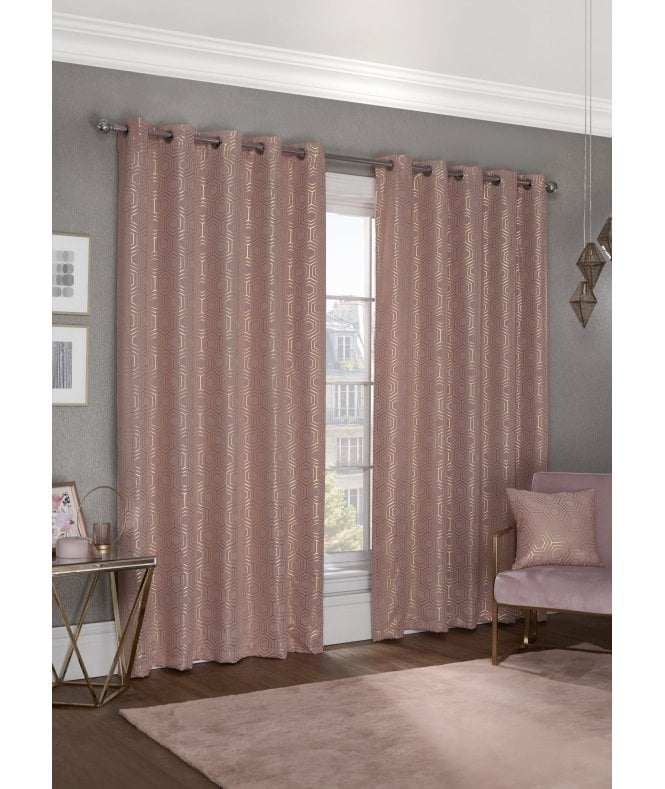 New Edge Blinds Element Geo Thermal Blackout Eyelet Curtains Blush Pink