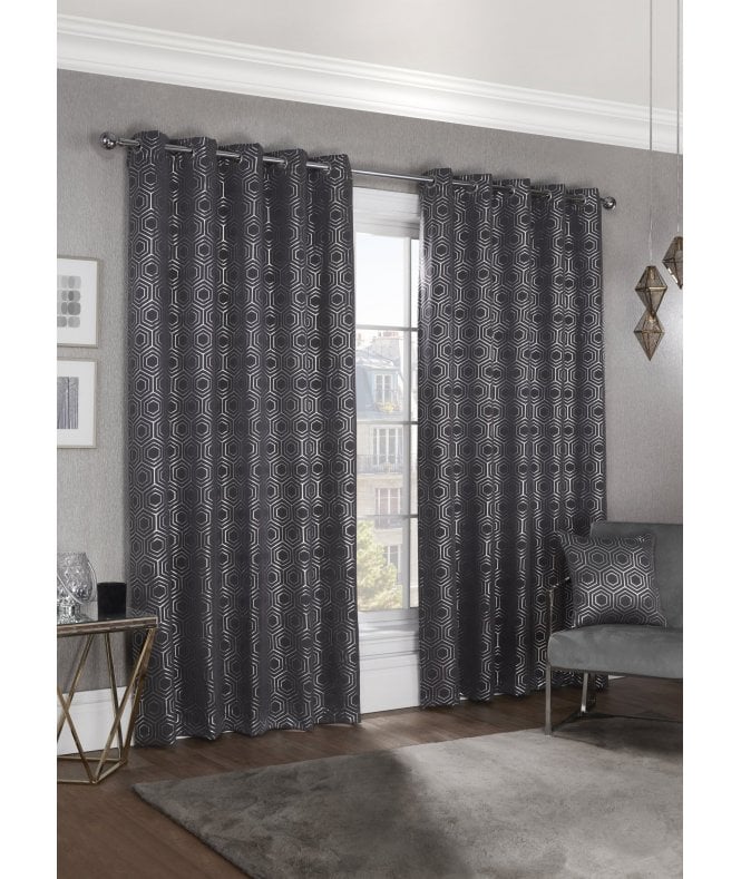 New Edge Blinds Element Geo Thermal Blackout Eyelet Curtains Charcoal
