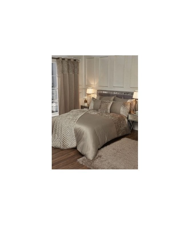 New Edge Blinds Elysium Collection Quilted Sequin Velvet Bedspread Set in Mink