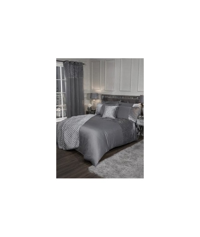 New Edge Blinds Elysium Collection Quilted Sequin Velvet Duvet Set in Silver