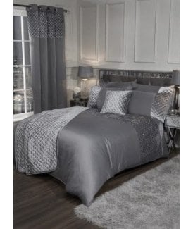Elysium Collection Quilted Sequin Velvet Duvet Set in Silver