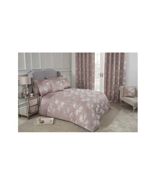 New Edge Blinds English Garden Collection Embellished Jacquard Duvet Set in Blush Pink