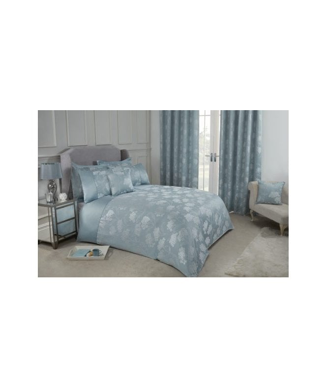 New Edge Blinds English Garden Collection Embellished Jacquard Duvet Set in Duck Egg