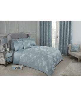 English Garden Collection Embellished Jacquard Duvet Set in Duck Egg