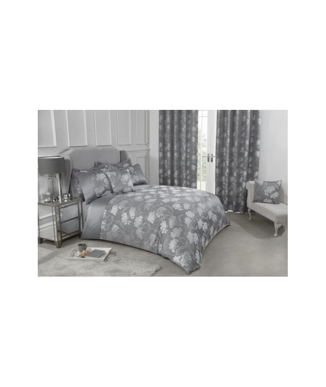 New Edge Blinds English Garden Collection Embellished Jacquard Duvet Set in Silver