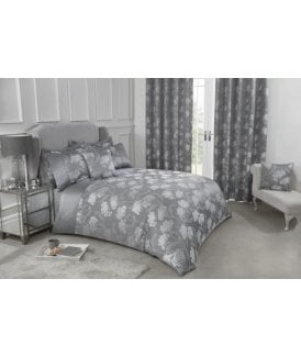English Garden Collection Embellished Jacquard Duvet Set in Silver