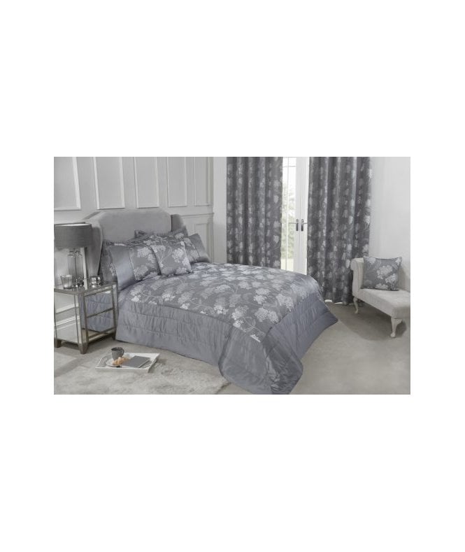 New Edge Blinds English Garden Collection Embellished Jacquard Quilted Bedspread Set in Silver