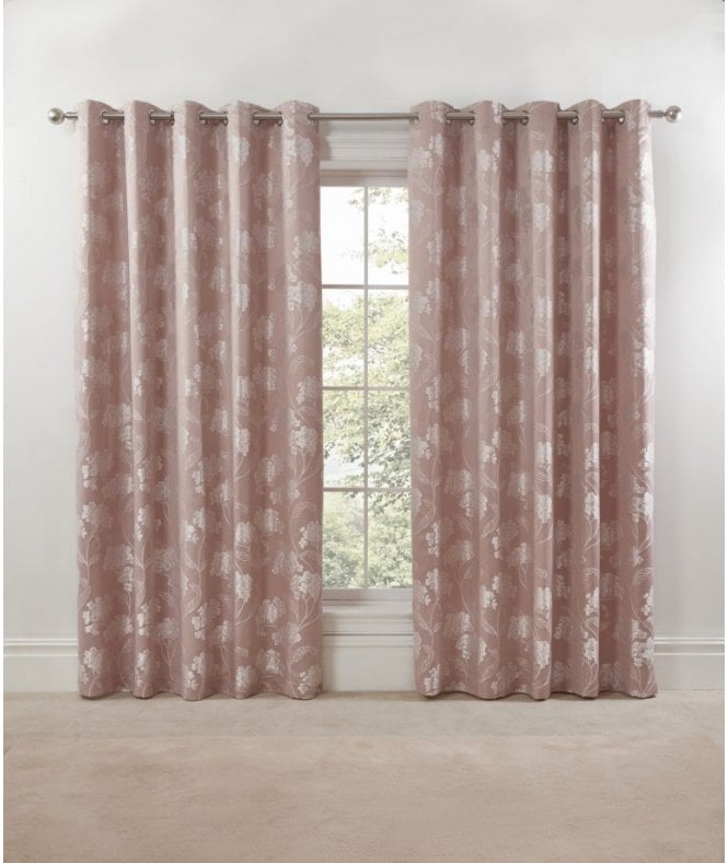 New Edge Blinds English Garden Lined Eyelet Jacquard Curtains Blush Pink