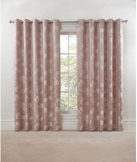 English Garden Lined Eyelet Jacquard Curtains Blush Pink