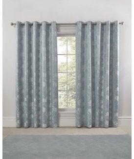 English Garden Lined Eyelet Jacquard Curtains Duck Egg