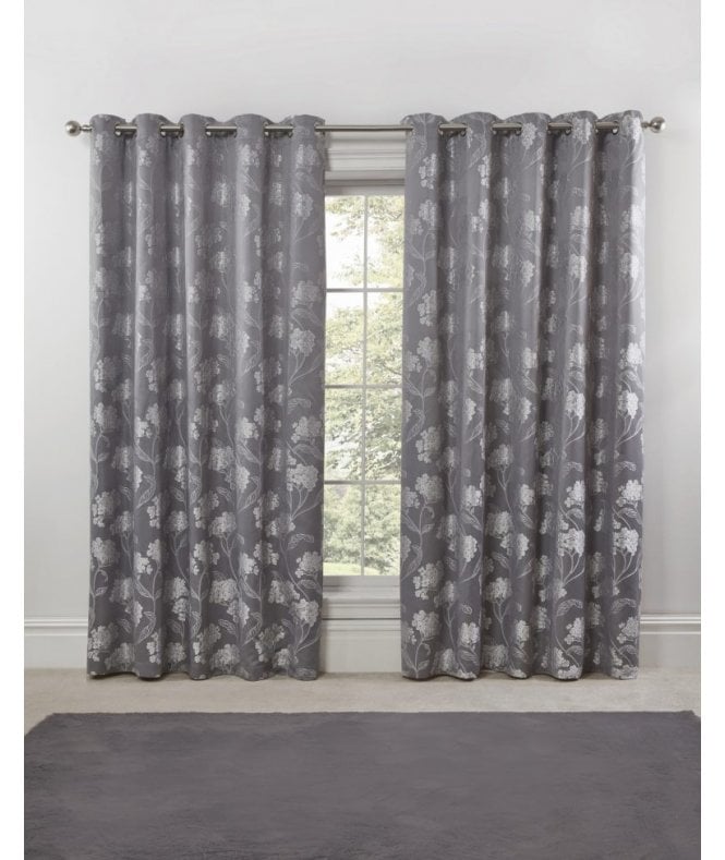 New Edge Blinds English Garden Lined Eyelet Jacquard Curtains Silver