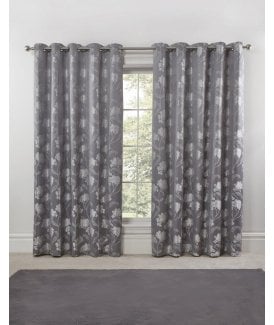 English Garden Lined Eyelet Jacquard Curtains Silver