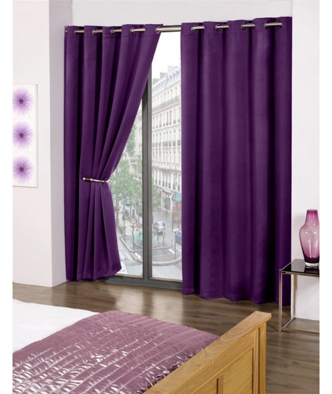 New Edge Blinds Essential Woven Thermal Blackout Eyelet Curtains Amethyst