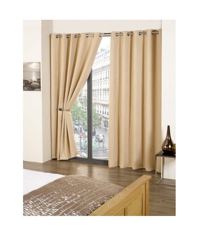 New Edge Blinds Essential Woven Thermal Blackout Eyelet Curtains Beige