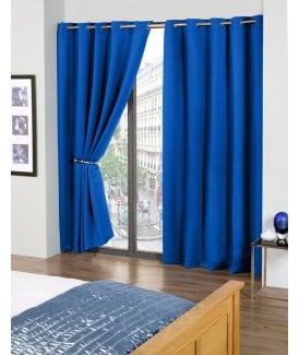 Essential Woven Thermal Blackout Eyelet Curtains Blue