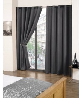 Essential Woven Thermal Blackout Eyelet Curtains Charcoal Grey