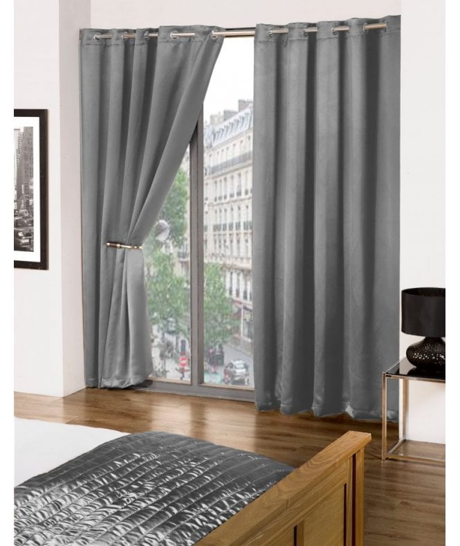 New Edge Blinds Essential Woven Thermal Blackout Eyelet Curtains Grey
