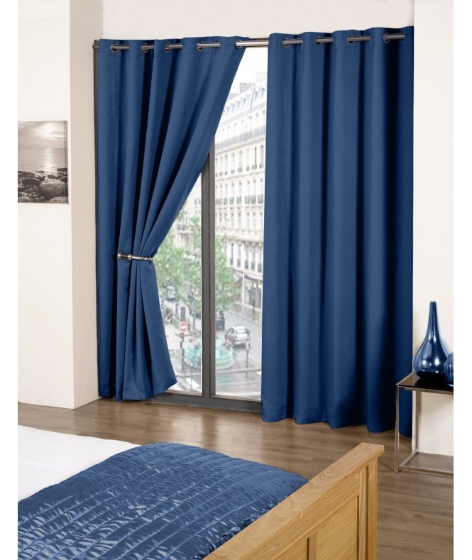 New Edge Blinds Essential Woven Thermal Blackout Eyelet Curtains Navy