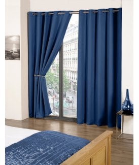 Essential Woven Thermal Blackout Eyelet Curtains Navy