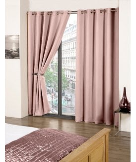 Essential Woven Thermal Blackout Eyelet Curtains Pink