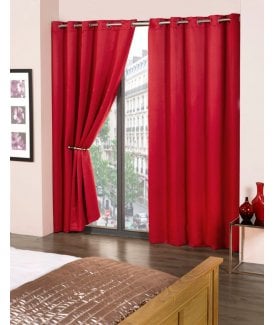 Essential Woven Thermal Blackout Eyelet Curtains Red