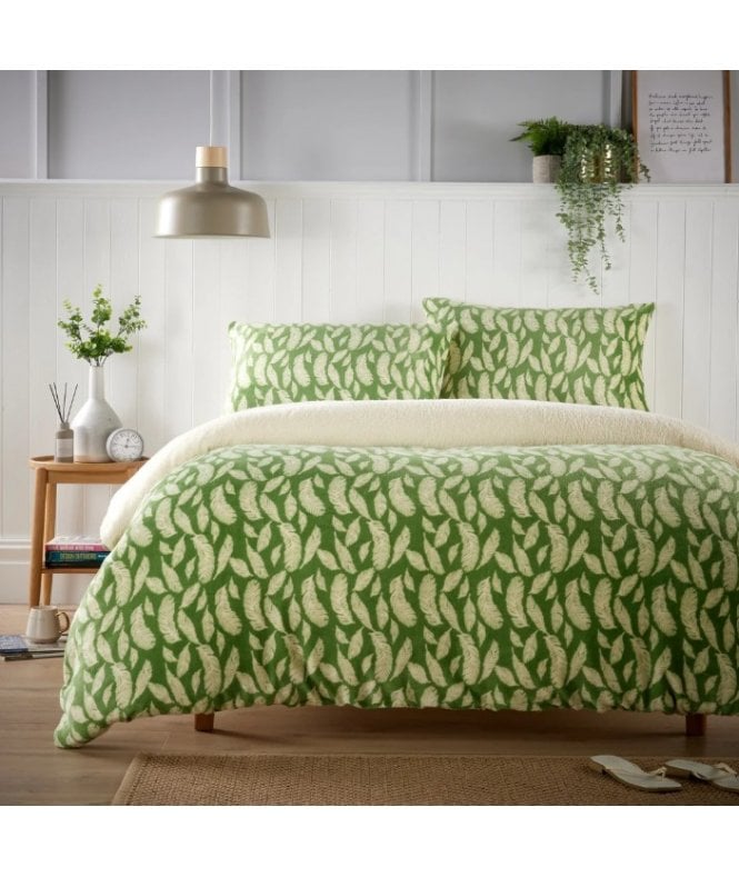 New Edge Blinds Floral Leaves Printed Teddy Duvet Set in Green