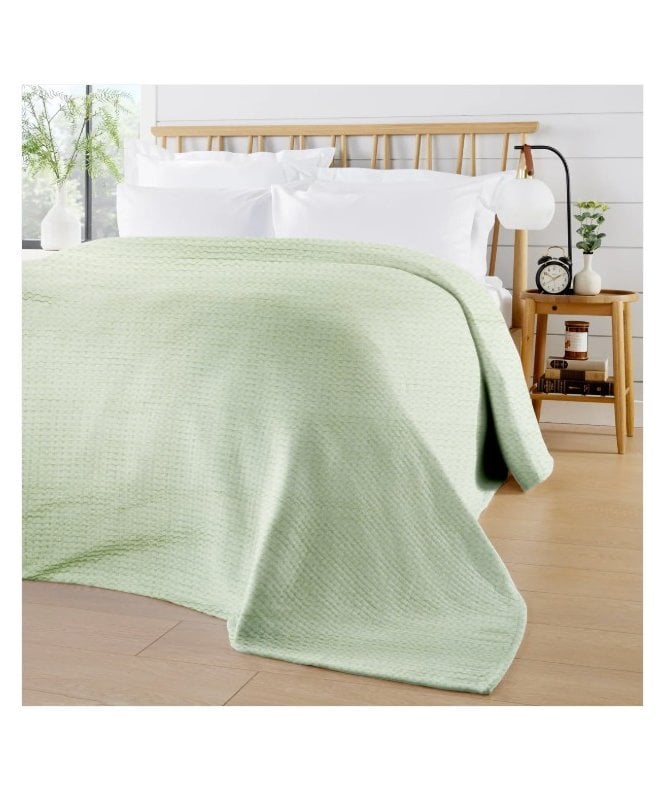 New Edge Blinds Florian Checked Throw Blanket in Sage Green