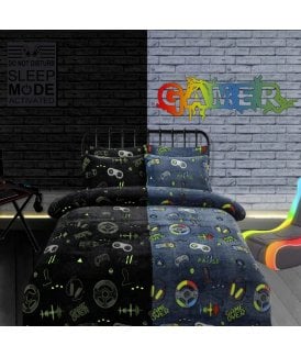 Gamer Station Glow in the Dark Teddy Duvet Set