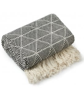 Geo Diamond Collection Recycled Cotton Throw in Black