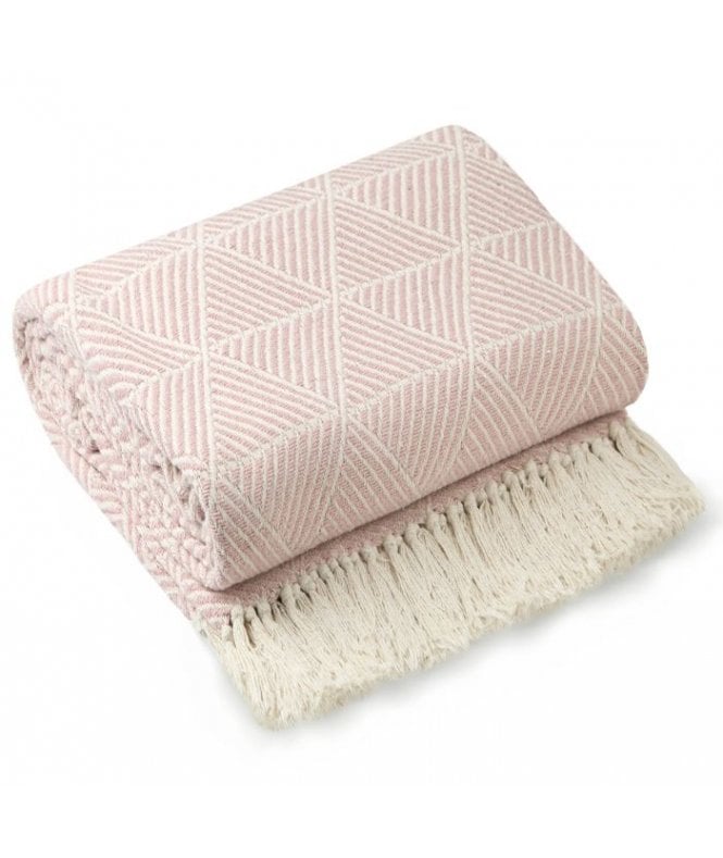 New Edge Blinds Geo Diamond Collection Recycled Cotton Throw in Blush Pink