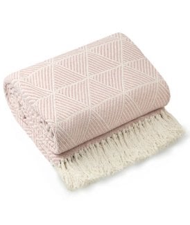 Geo Diamond Collection Recycled Cotton Throw in Blush Pink