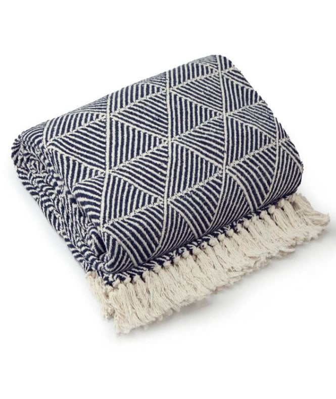 New Edge Blinds Geo Diamond Collection Recycled Cotton Throw in Navy