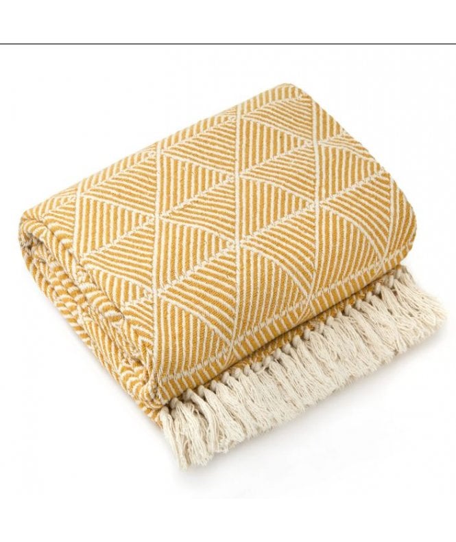 New Edge Blinds Geo Diamond Collection Recycled Cotton Throw in Ochre