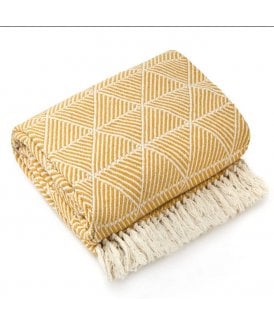 Geo Diamond Collection Recycled Cotton Throw in Ochre