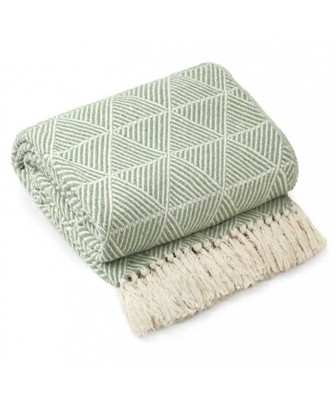 New Edge Blinds Geo Diamond Collection Recycled Cotton Throw in Pistachio