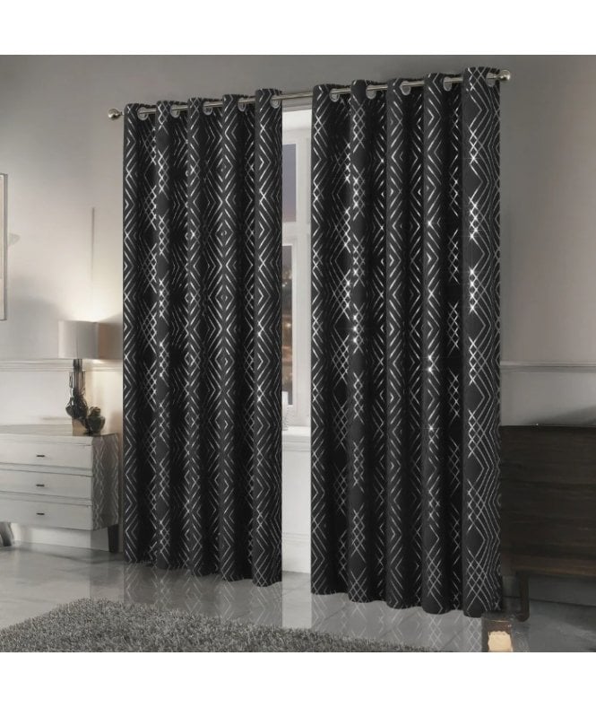 New Edge Blinds Geometric Sparkle Blackout Curtains in Black