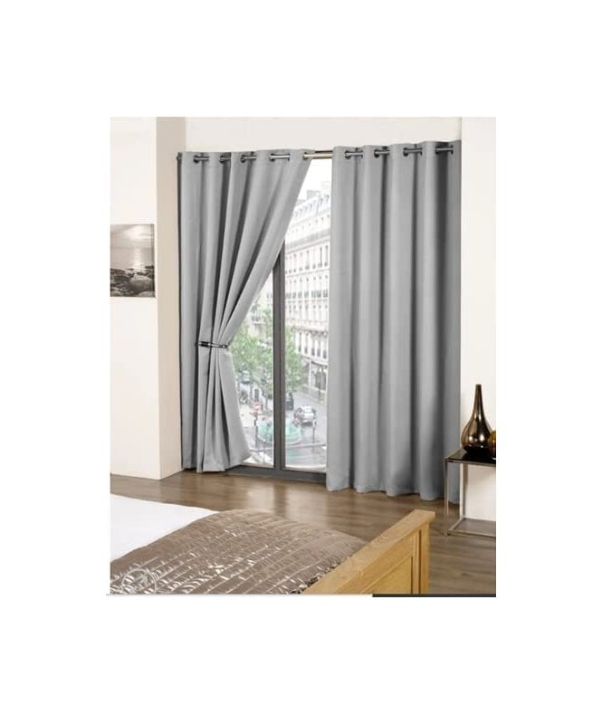 New Edge Blinds Grey Pair Of Thermal Blackout Eyelet Curtains