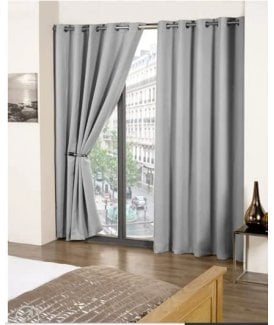 Grey Pair Of Thermal Blackout Eyelet Curtains